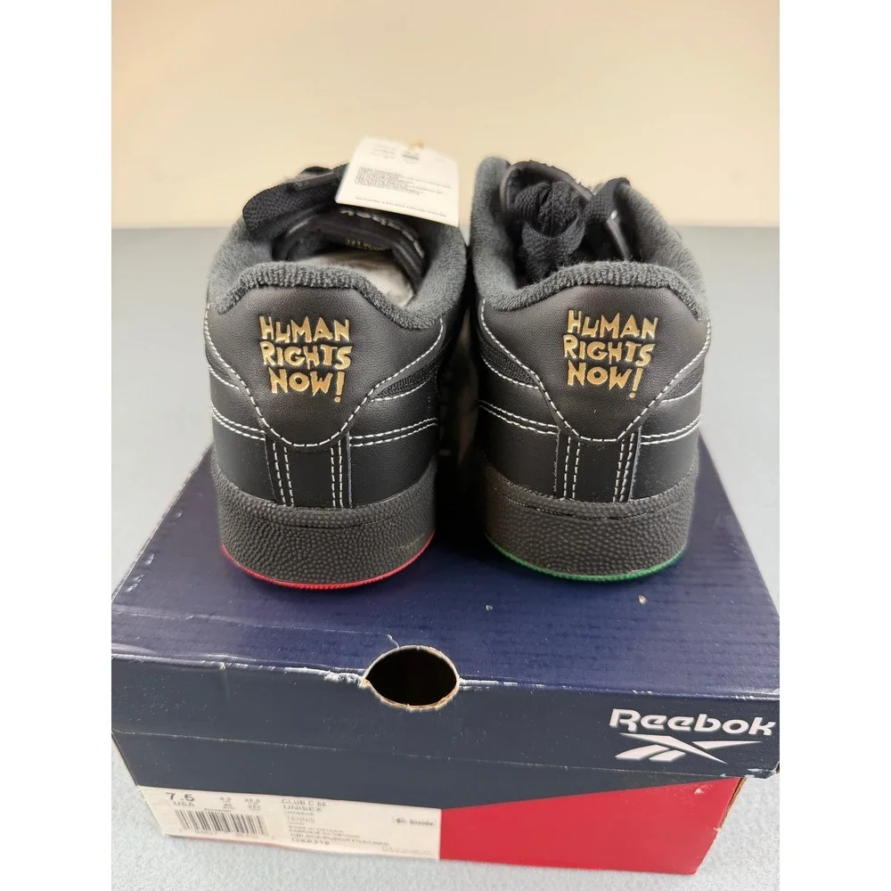 Reebok Club C 85 Unisex 7.5 Black Human Rights Now Mismatched Red Green GX8318‎